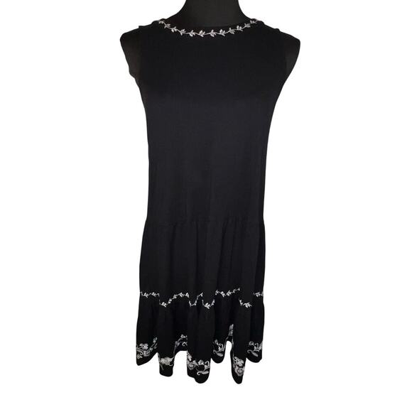 Loft women’s sz XS embroidered tie neck tiered ruffle swing midi goth sundress - Picture 1 of 10